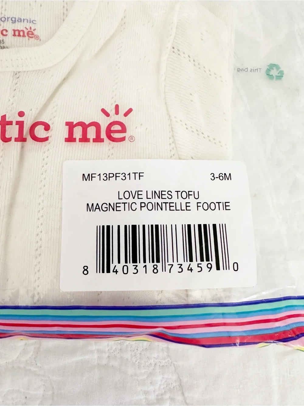 NWT Magnetic Me Organic Cotton LOVE LINES TOFU Pointelle Footie Sleeper 3-6 mos